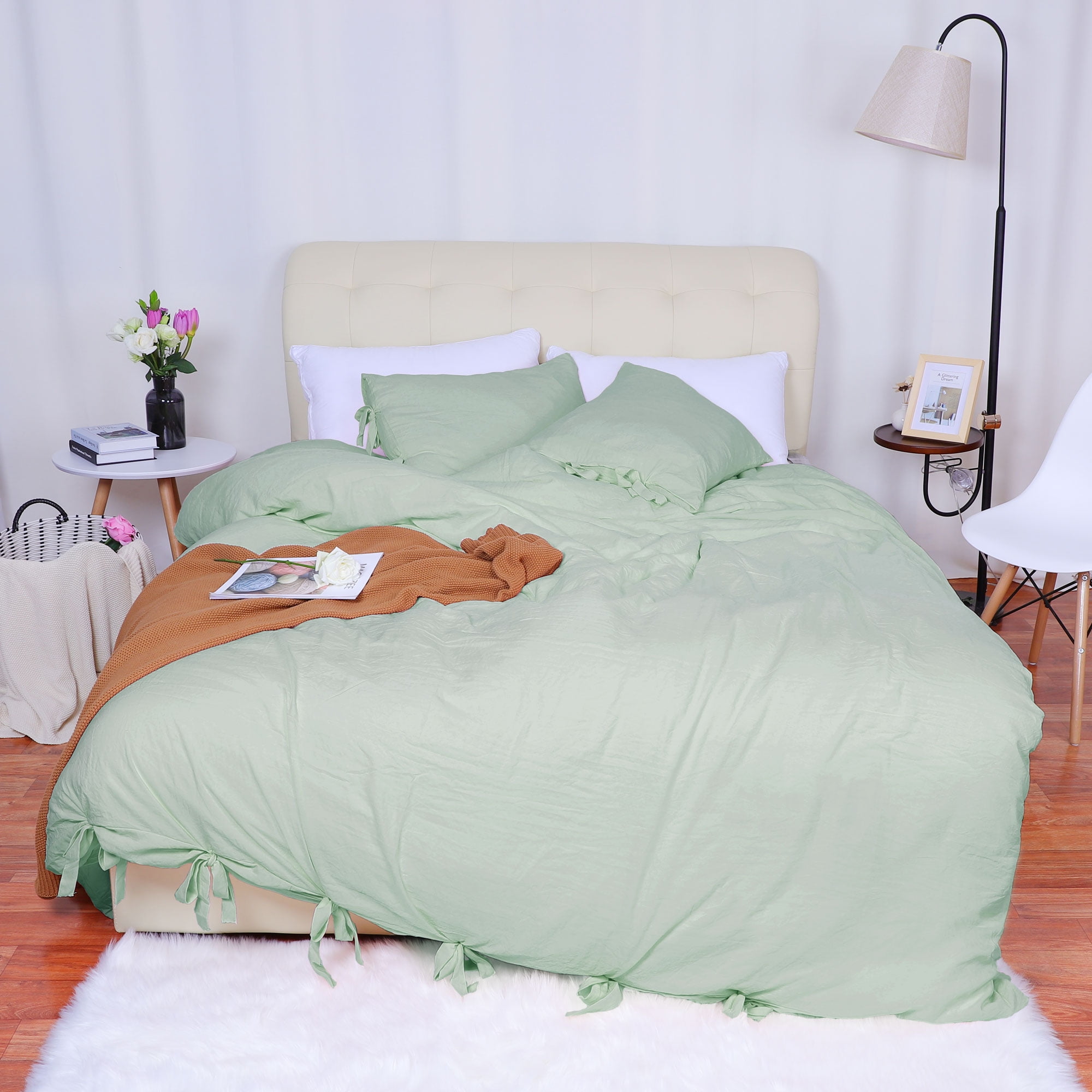 PiccoCasa 2Pcs Microfiber Duvet Cover Set with Pillowcase, Twin Green