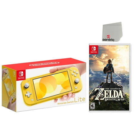 Nintendo Switch Lite 32GB Yellow Edition and Legend of Zelda: Breath of the Wild Bundle - Japan Import with US Plug with Screen Cleaning Cloth