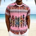 thumbnail image 2 of GUZOM Mens Boho Shirt Short Sleeve Button Down, Pink Feather Ethnic Print, Relaxed Fit Casual & Vacation Beach Shirt, Stretch Fabric,Size M, 2 of 7