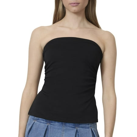 Juniors' madden girl Side Ruched Split Hem Tube Top Color: Black Size: MEDIUM