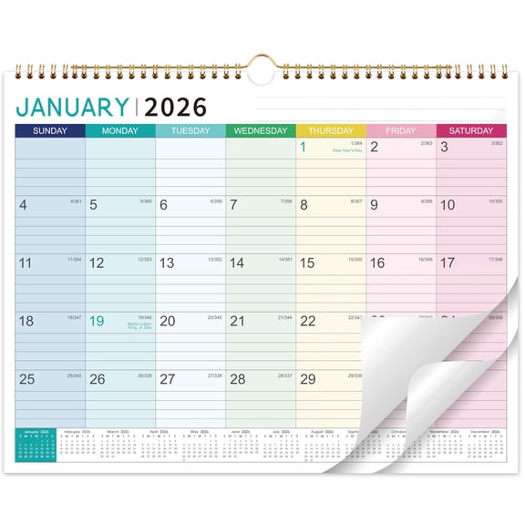2026-2027 Wall Calendar - 18 Months Calendar 2026-2027, Jan 2026 - Jun 2027, 11.8 x 8.6 In, 2026 Calendar, Monthly Calendar with Ruled Blocks, Thick Paper, Holidays, To-do ＆ Notes