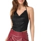 thumbnail image 1 of INSPIRAR CHIC Top de Cami de Mujer con Cuello Halter, Brillante, Drapado, Sin Espalda, Crop, S Negro, 1 of 6