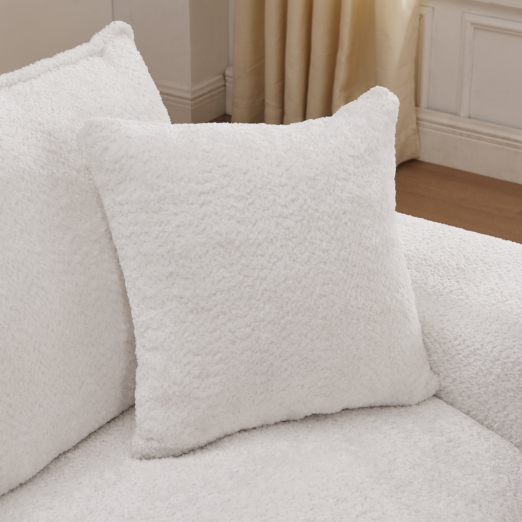 Mintazer 107" Modern L-Shaped Boucle Sectional Sofa with Reversible Ottoman, Cloud Soft Modular Couch with Pillows & Cushion for Living Room, White