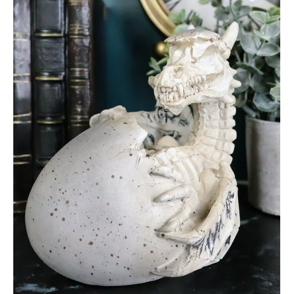 Ebros 5.5" Tall Skeleton Bone Wyrmling Dragon Hatchling From Egg Statue Figurine