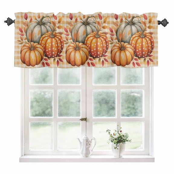 Thanksgiving Pumpkins Kitchen Valances for Windows 60x18 Inch Kitchen Curtains Valances Rod Pocket Fall Leaves Rustic Autumn Plaid Bathroom Window Valances for Window Treatment Decor