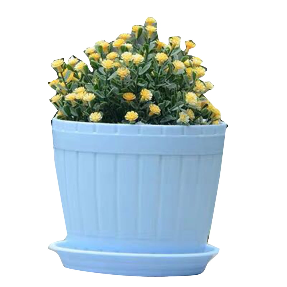 Round Wooden Bucketliked Plastic Flower Pot for Plants Durable Garden