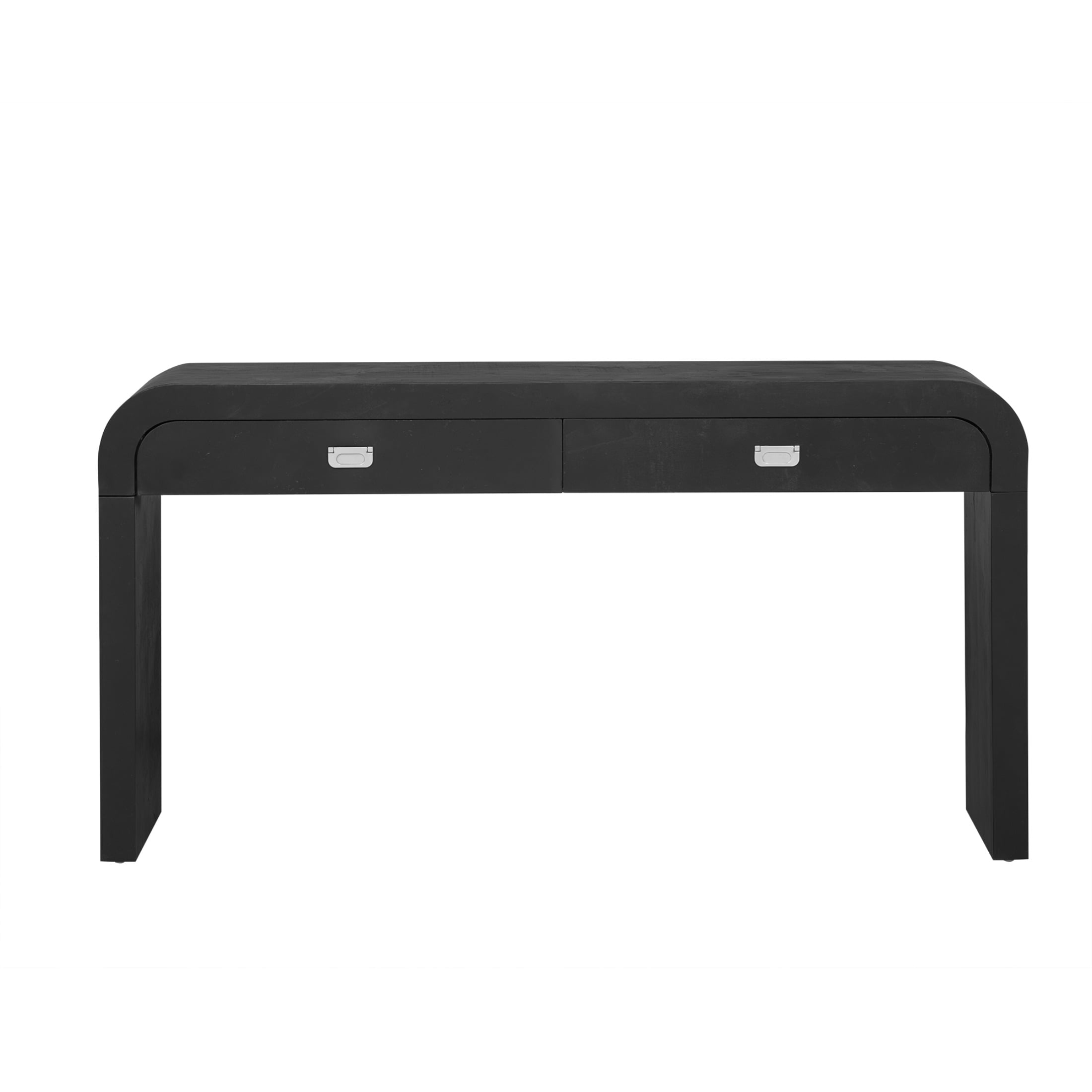 60" Burl Wood Console Table, Wooden Console Table with 2 Large Drawers, Entryway Table with Metal Handles, for Foyer, Hallway, Living Room, Office, Black