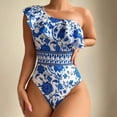 thumbnail image 2 of Womens Swimsuits Tankini Ruffled Off Shoulder Print Conservative and Slimming Women's Swimwear Blue, 2 of 4