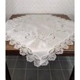 thumbnail image 2 of Doily Boutique Tablecloth or Table Topper Square Embroidered with Gray, Silver, and White Roses on Fabric with Lace Size 37 inches, 2 of 3