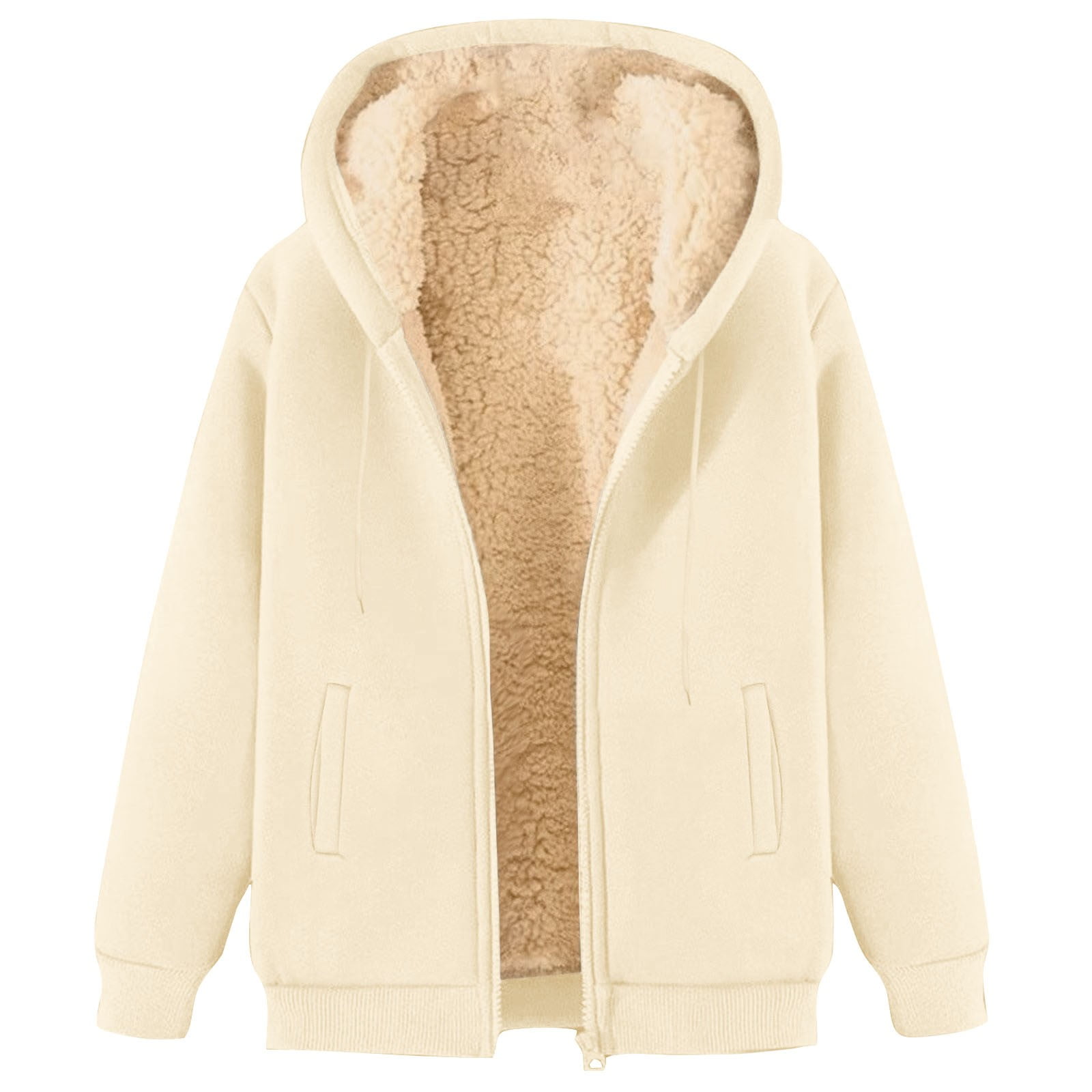 Women Loose Style Coat, Solid Color Zipper Open Front Hooded