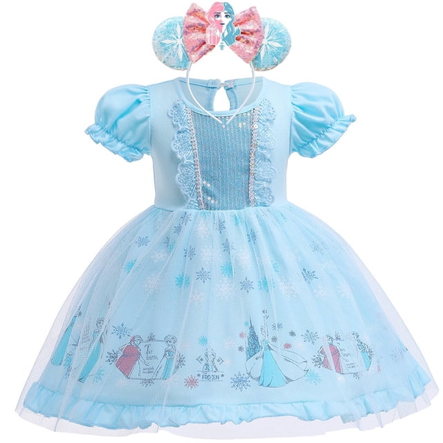 Vestido de princesa Elsa de Frozen de Disney para niñas pequeñas, fiesta de cumpleaños para niños, disfraz de Cosplay de sirena Jasmine de Rapunzel, Vestidos de Bella 2T-100 Gao Jinjia LED