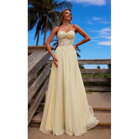 Women's Nox Anabel C1617 Strapless Sweetheart Prom 2026 Dress Lemon Yellow Size 16