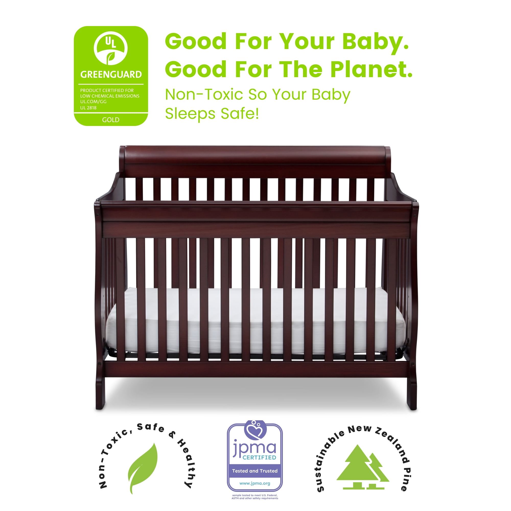Delta Children Canton 4-in-1 Convertible Baby Crib, Espresso Cherry