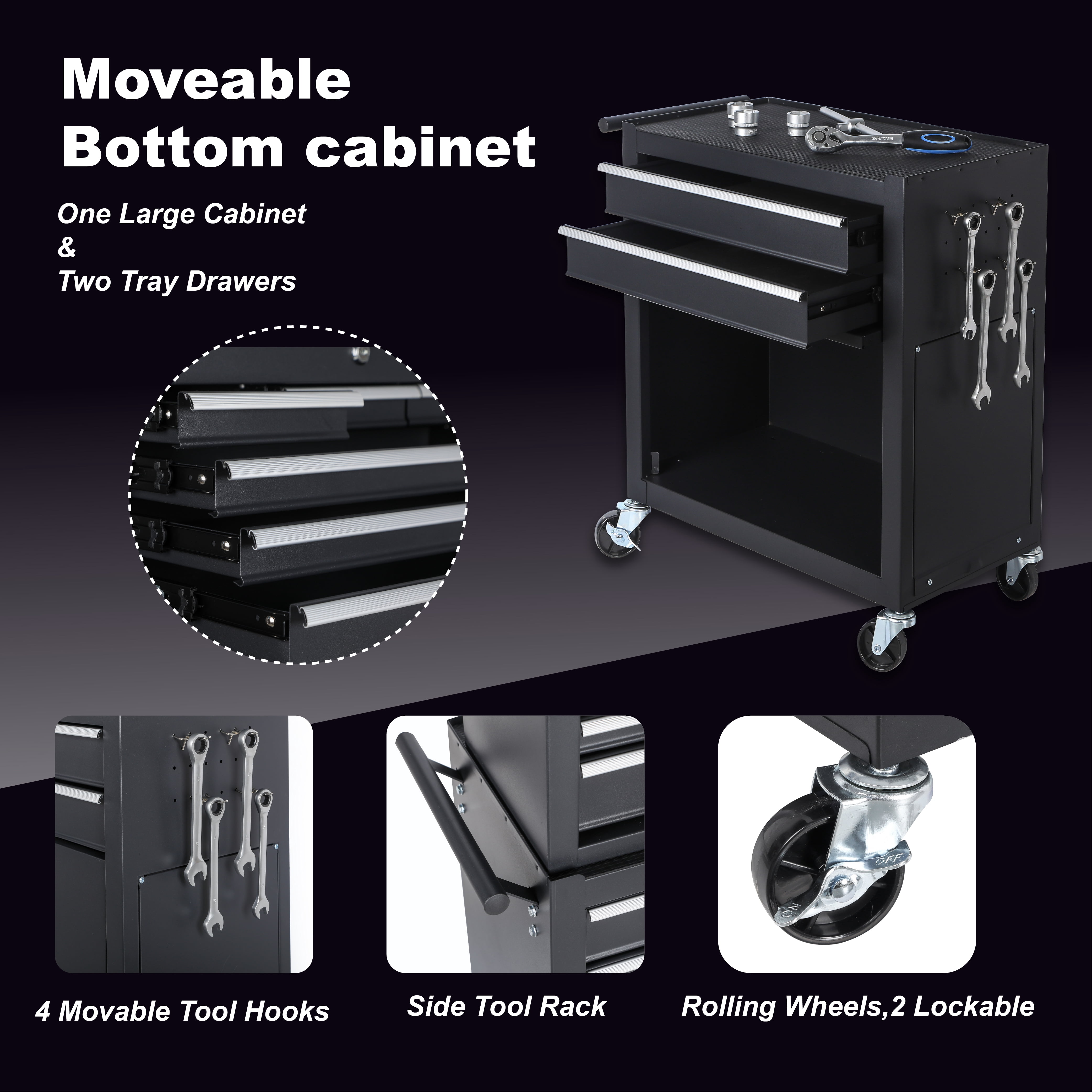 8-Drawer Rolling Tool Chest,Metal Tool Storage Cabinet with Detachable 2-in-1 Top Tool Box,Lockable Casters, Side Hooks, Lockable Drawers with Liners, Mobile Tool Cart for Garage, Workshop,Black