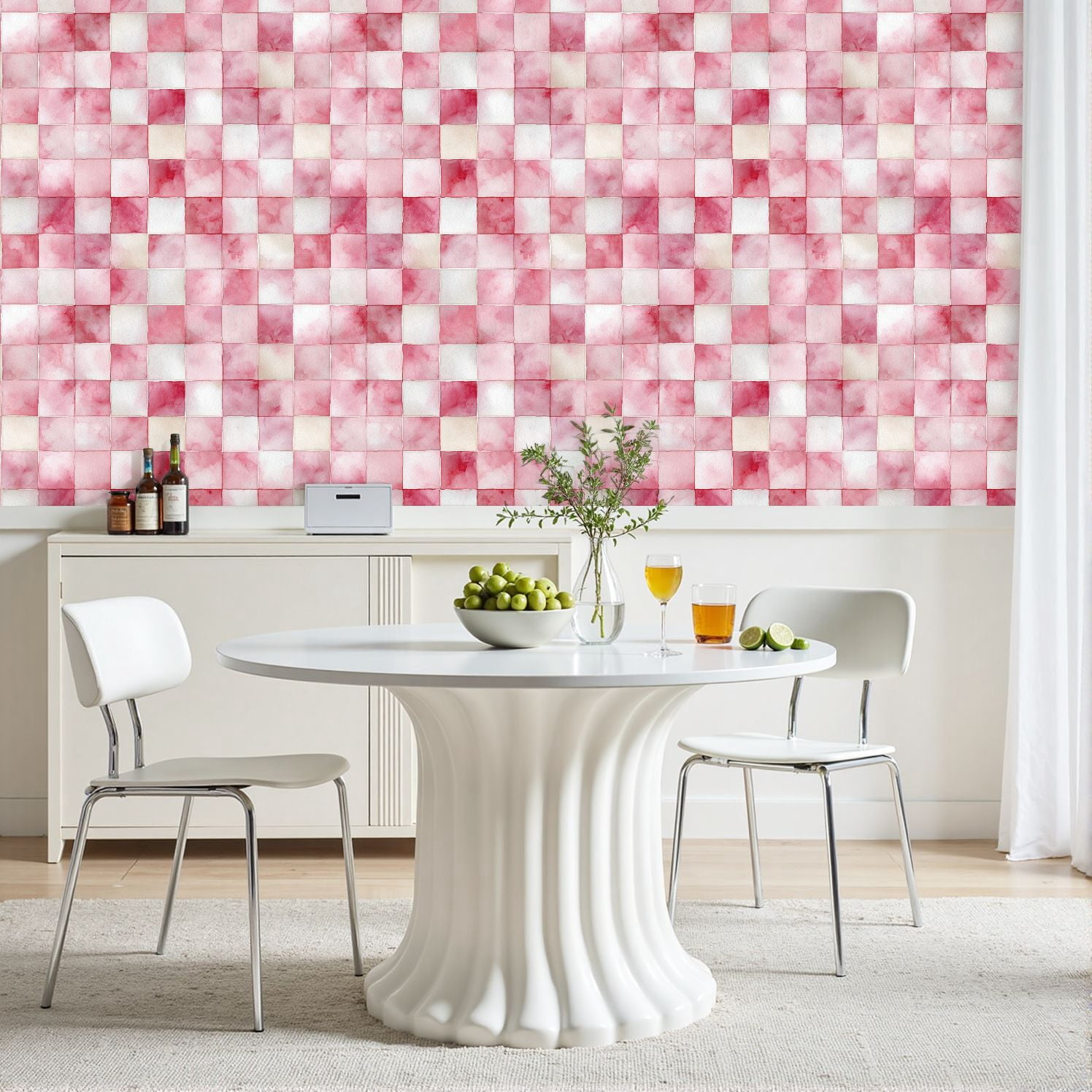 Peel and Stick Wallpaper Watercolor Pink Checkered Soft Brush Strokes 24in x 118in Contact Paper Removable Self Adhesive Wall Mural Wall Decor for Bedroom Kitchen Cabinets