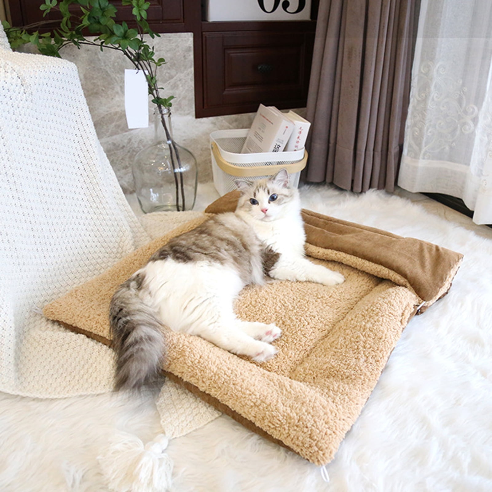 Opolski Cat Mat Winter Self Warming Soft Washable Pet Cat Calming Bed Folding Cushion for Indoor