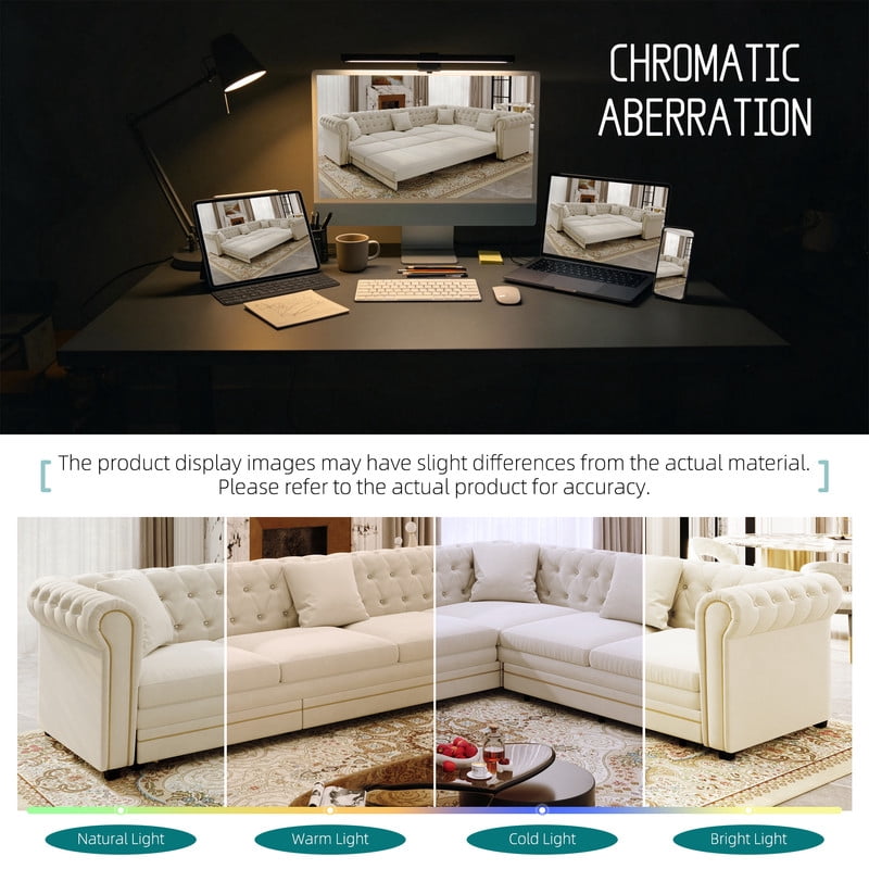 115.3" L-Shaped Sleeper Sofa with Pull-Out Bed, Velvet Sectional Couch with Gold Trim Rolled Arms, Chesterfield Tufted Convertible Sofa Bed with Deep Seats and Throw Pillows for Living Room