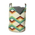 thumbnail image 1 of Abstract Laundry Bag, Illustration of Colorful Stripes with Geometric Shapes Retro Design, Basket with Handles Drawstring Closure for Laundromats, 13" x 19", Eggshell and Multicolor, by Ambesonne, 1 of 4