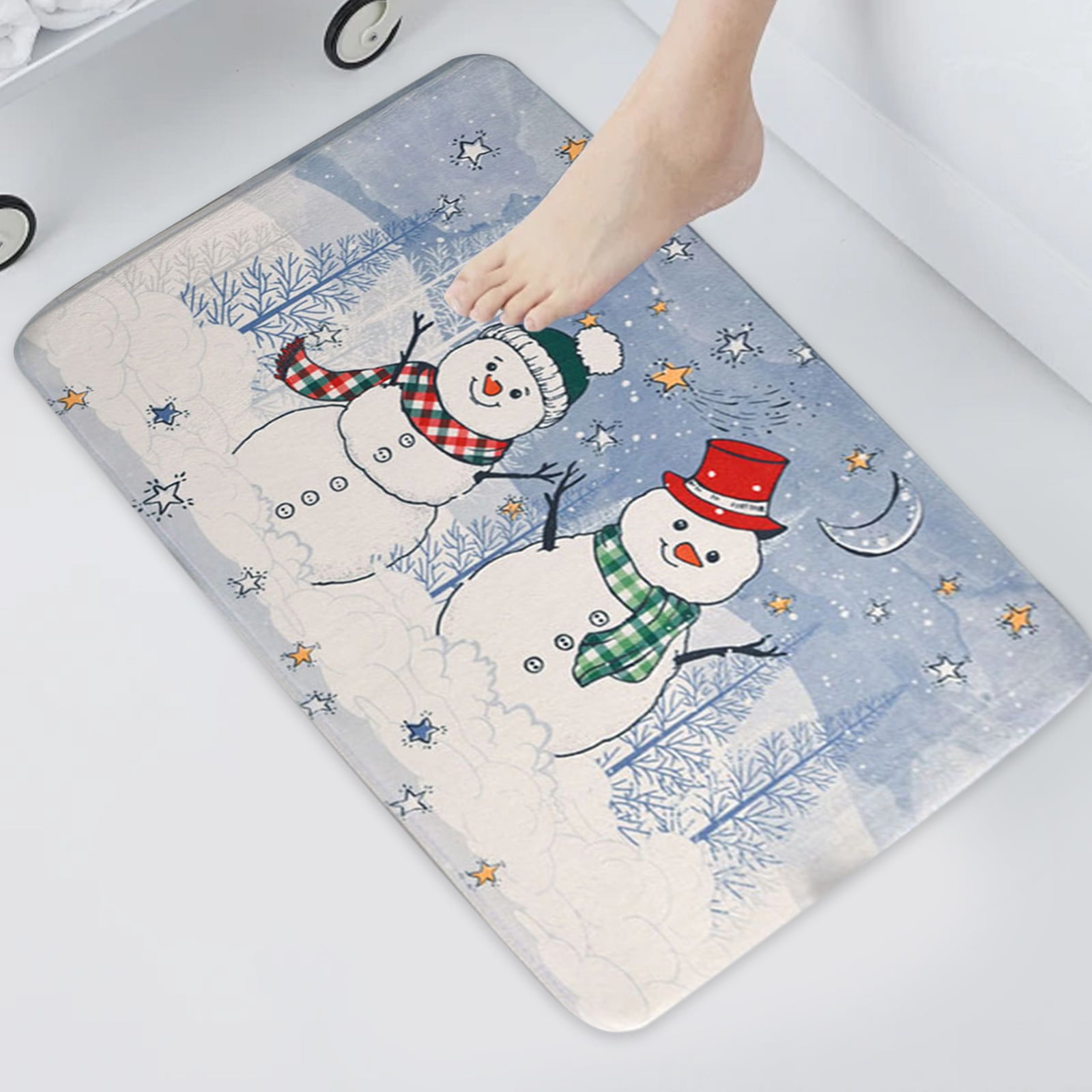 HongHeng Bath Mats for Bathroom,Bathroom Mats Rugs, Christmas Snowman Washable Cover Floor Rug Carpets Floor Mat Bathroom Decorations 19x31 Inches for Kitchen Bedroom Indoor