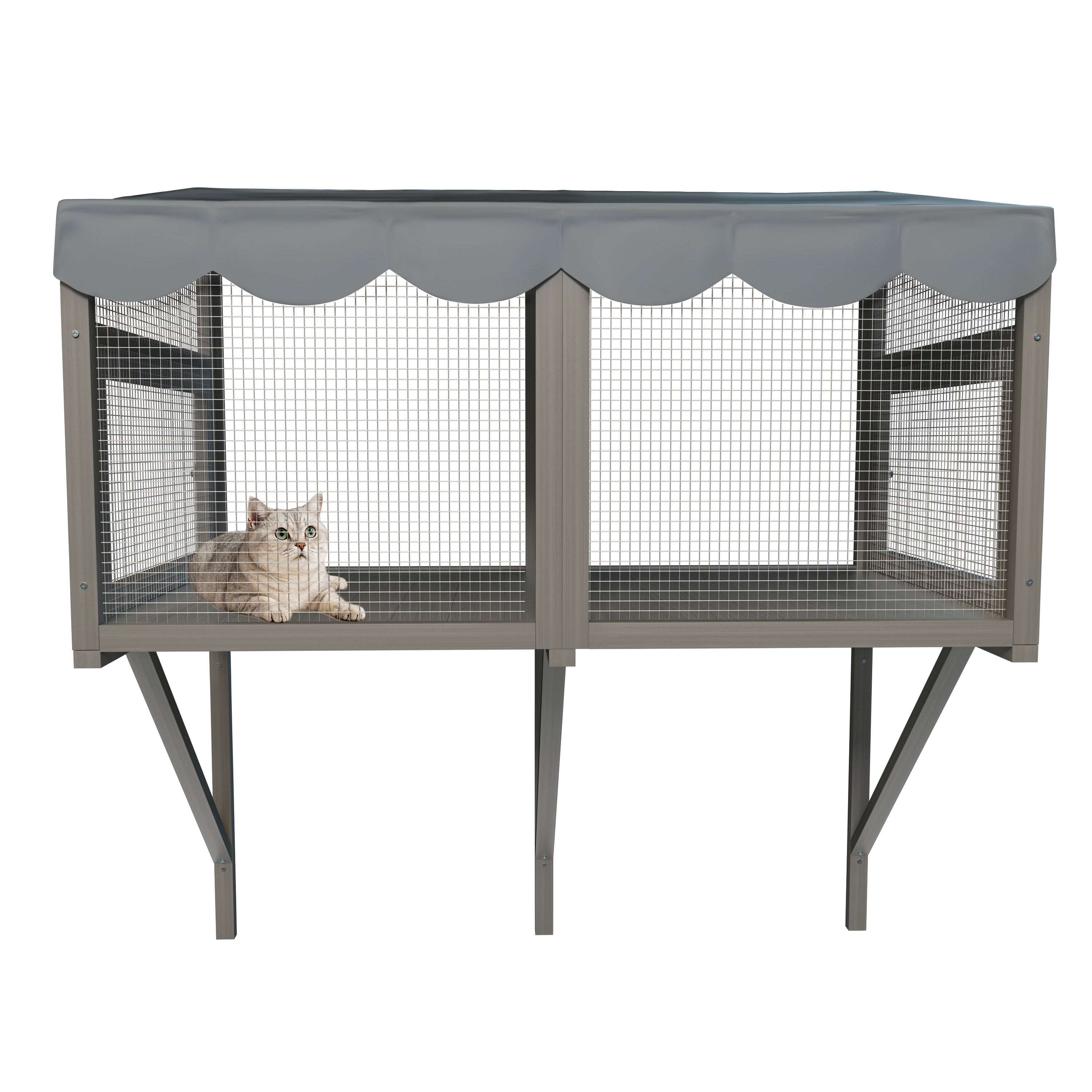 CQSXDA Indoor Cat Catio Window Perch House in Classic Wood Finish Expandable Design Secure Outdoor Space