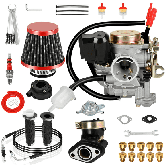GY6 50cc Carburetor Twist Throttle Assembly Kit Replacement for Tao tao 50cc 49cc ATM50 Pony VIP Jonway Roketa Most Chinese Scooter Moped 139QMB 139QMA 4 Stroke Engine with Main Jets Kit
