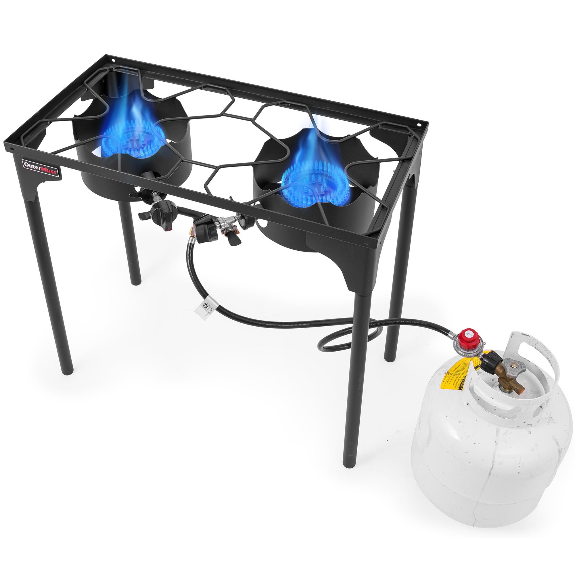 OuterMust 2 Burner Propane Gas Stove with 0-3 PSI Adjustable Regulator and Removable Legs Gas Burners for Cooking Perfect for Home Brewing, Seafood Boil and Camping
