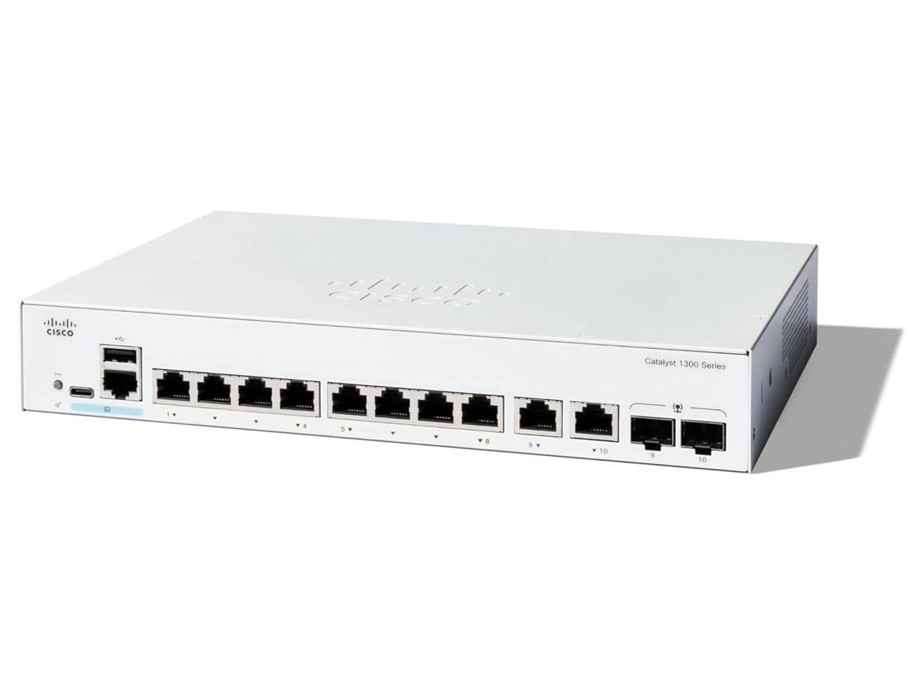 Cisco Catalyst C1300-8T-E-2G Ethernet Switch 10 Ports - Manageable - Gigabit Ethernet - 10/100/1000Base-T, 1000Base-X - 3 Layer Supported - 2 SFP Slots - 10.65 W Power Consumption
