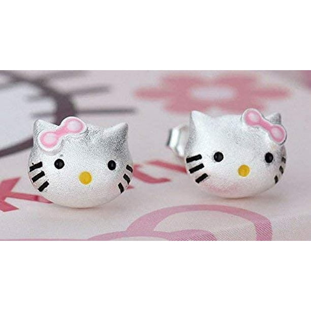Findout Boucles d'oreilles chat Hello Kitty pour filles en argent