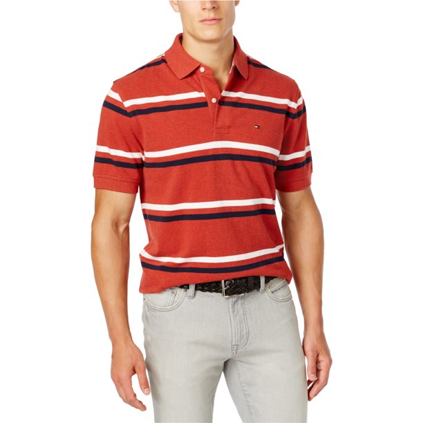 Tommy Hilfiger River Stripe Rugby Polo para Hombre, Naranja, X-Large