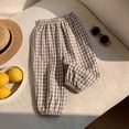 thumbnail image 2 of Toddler Pants Toddler Plaid Striped Elastic Casual Pants Summer Lightweight Proof Coffee 5-6 Years, 2 of 5