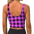 thumbnail image 3 of Bixox Women's Purple Black Buffalo Plaid Pattern Fitness Navel Tank Top U-Back Yoga Tank Top Sweatshirt Sports Bra, 3 of 7