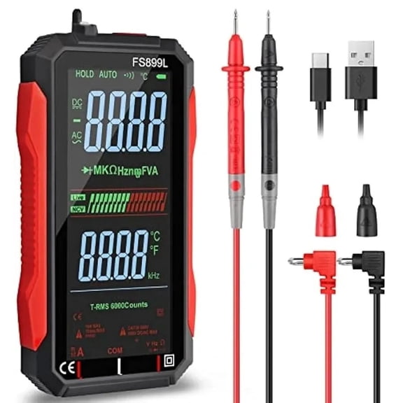 Vruelia Fs899L Smart Digital Multimeter Usb Rechargeable Current Meter With 6000 Counts
