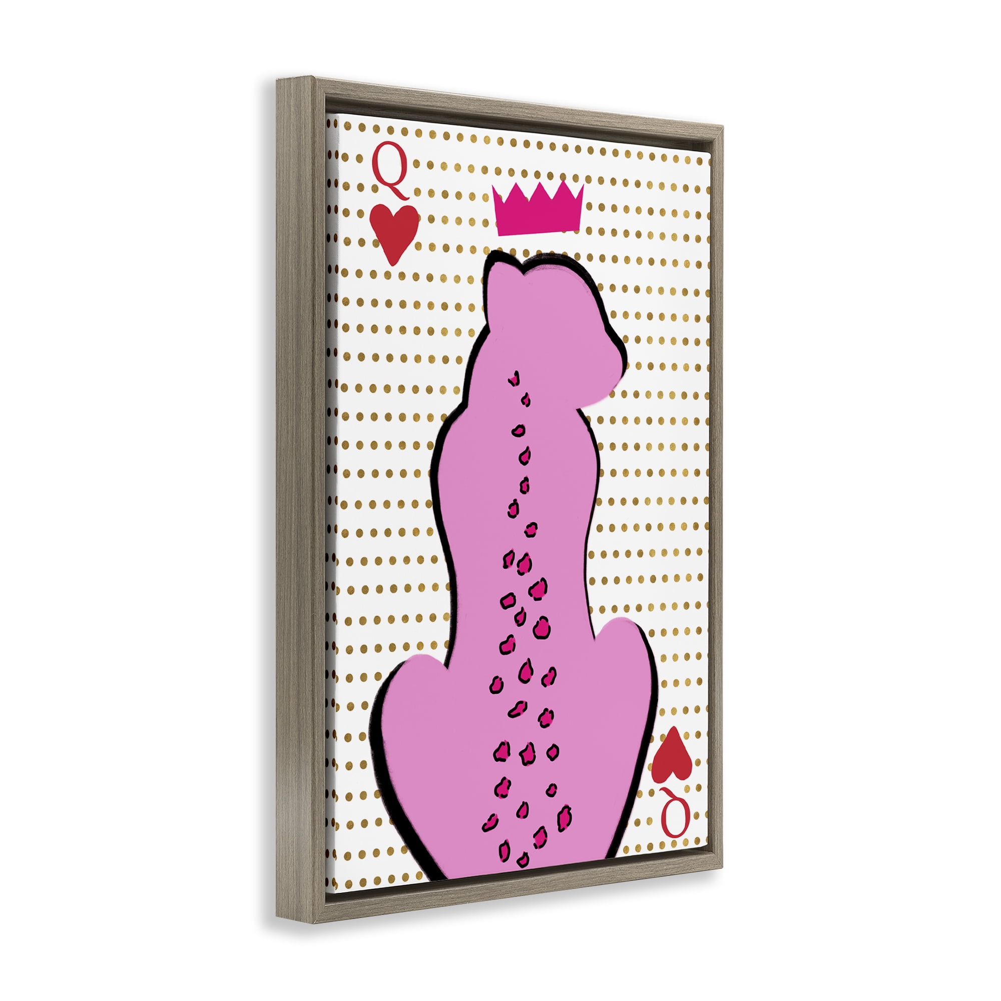 Stupell Industries Queen of Hearts Leopard Entertainment Painting Brown Floater Framed Canvas Art Print Wall Art, 17 x 25