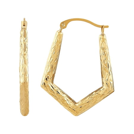 Brilliance Fine Jewelry 10K Yellow Gold Hollow Round Knife Edge Hoops Earrings