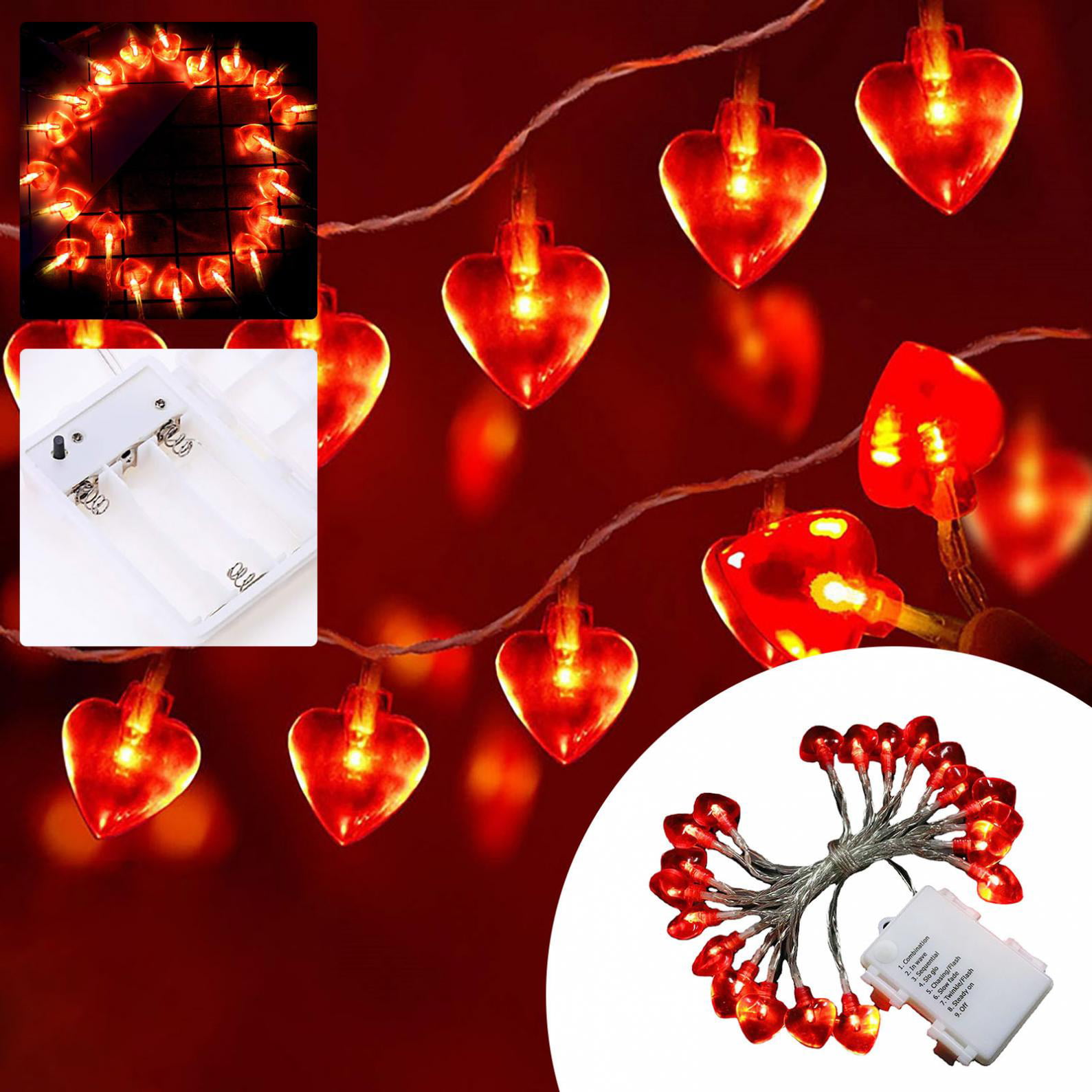 10LED Heart LED Light String For Christmas Valentine Proposal Home Decor Battery 