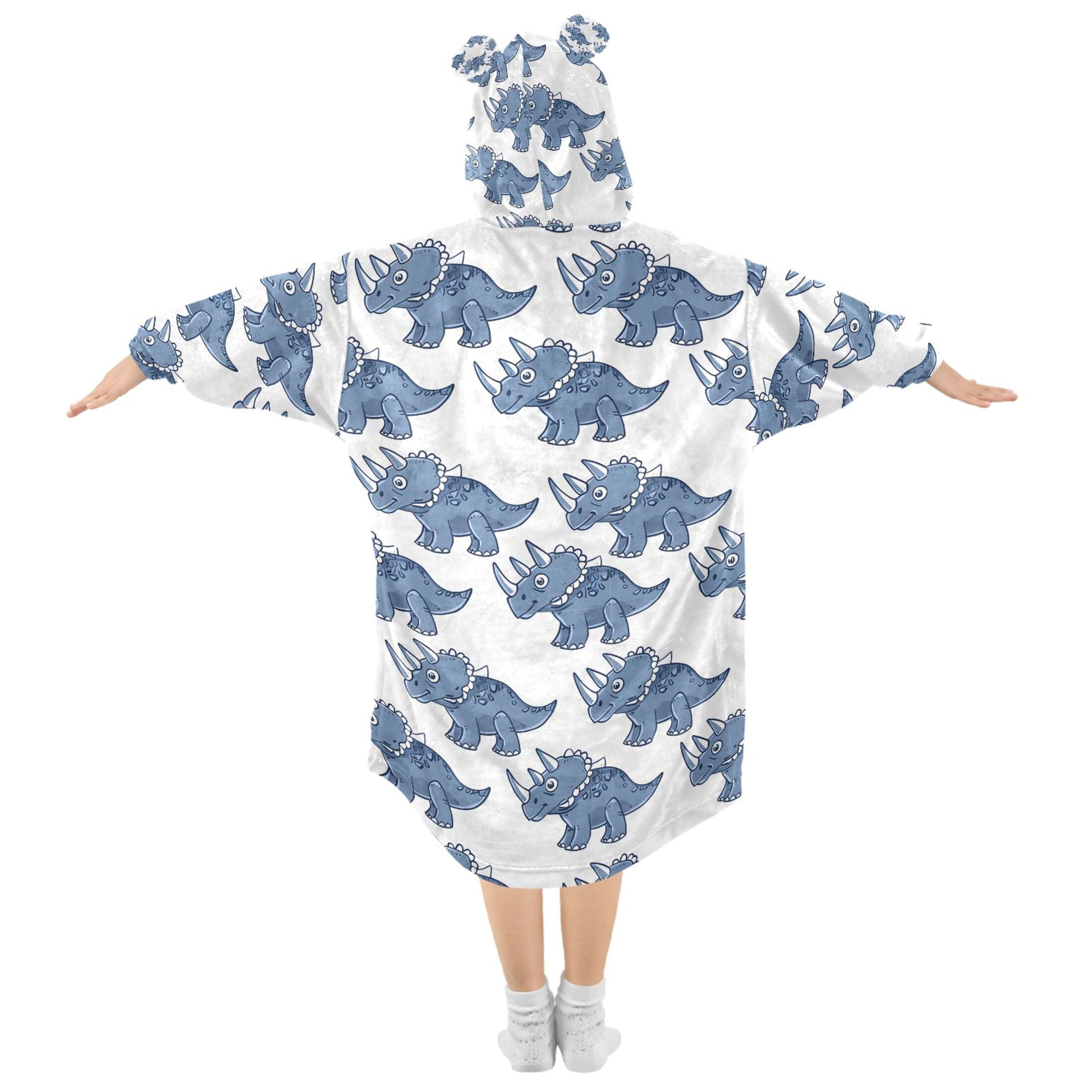 Wearable Blanket Christmas Hoodie for Triceratops Flannel Hooded Blanket with Pockets and Sleeves Suitable