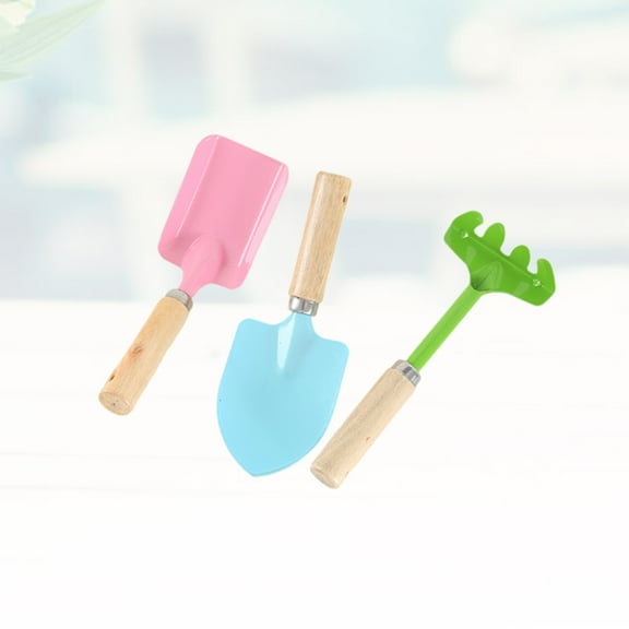 RENACLIPY Kids Garden Tools Set, 3-Piece Assorted Color with Wooden Handles for Children Gardening Fun