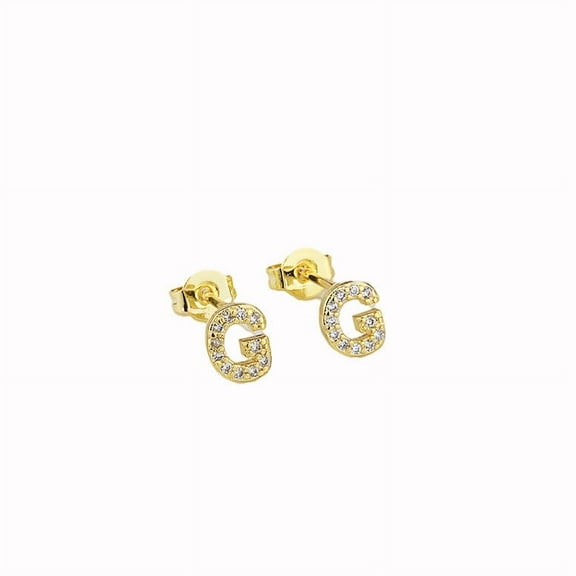 Bonjour Jewelers 14k Yellow Gold Created White Sapphire Initial G Letter Stud Earrings Plated