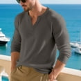 thumbnail image 5 of Mens Rib Knit Henley Shirt Long Sleeve 1/4 Buttons Pullover Tops Casual Solid Color Loose Fit Fall Tshirts (S, Dark Gray), 5 of 7