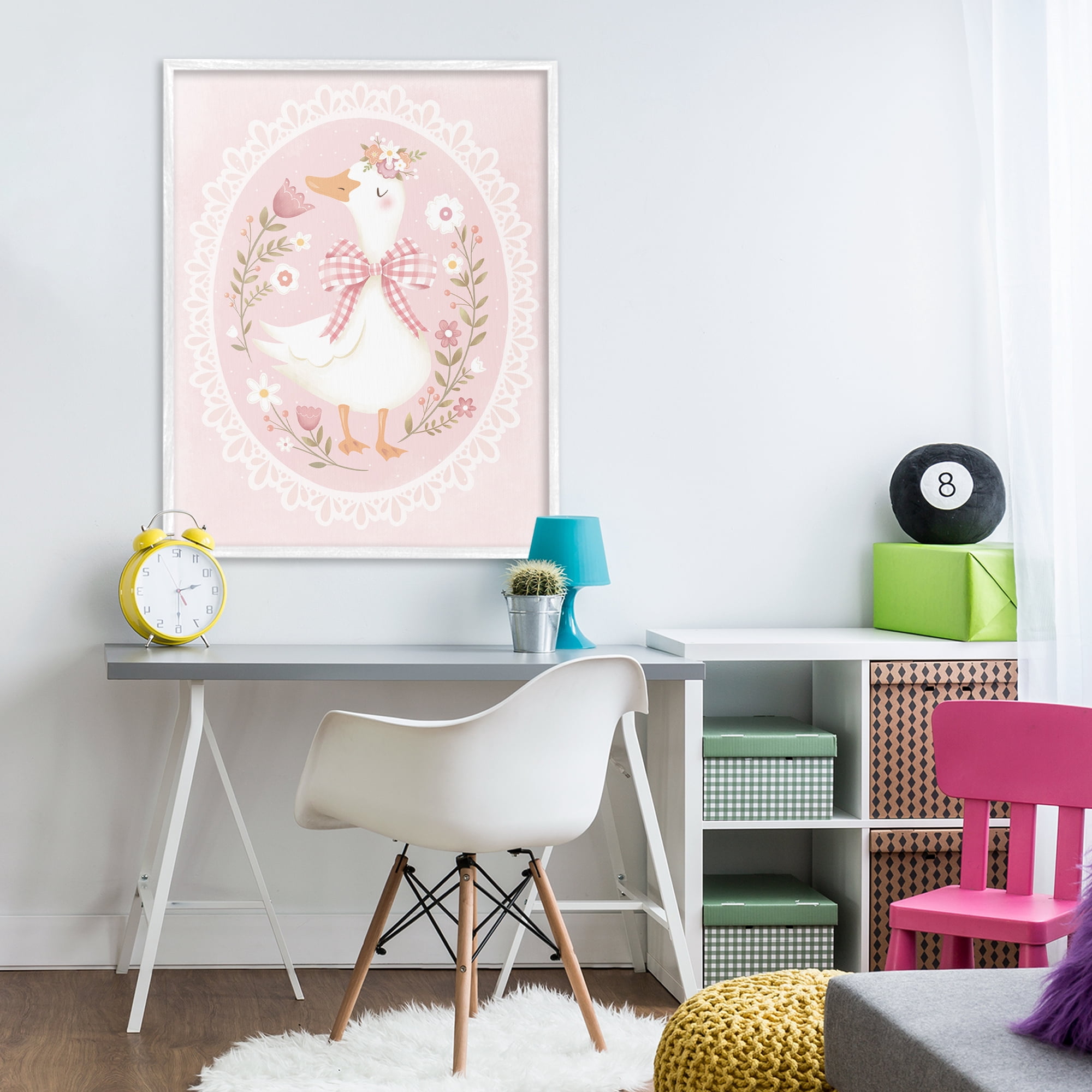 Stupell Industries Pink Floral Spring Goose White Framed Giclee Art, design by Penny Aguilera