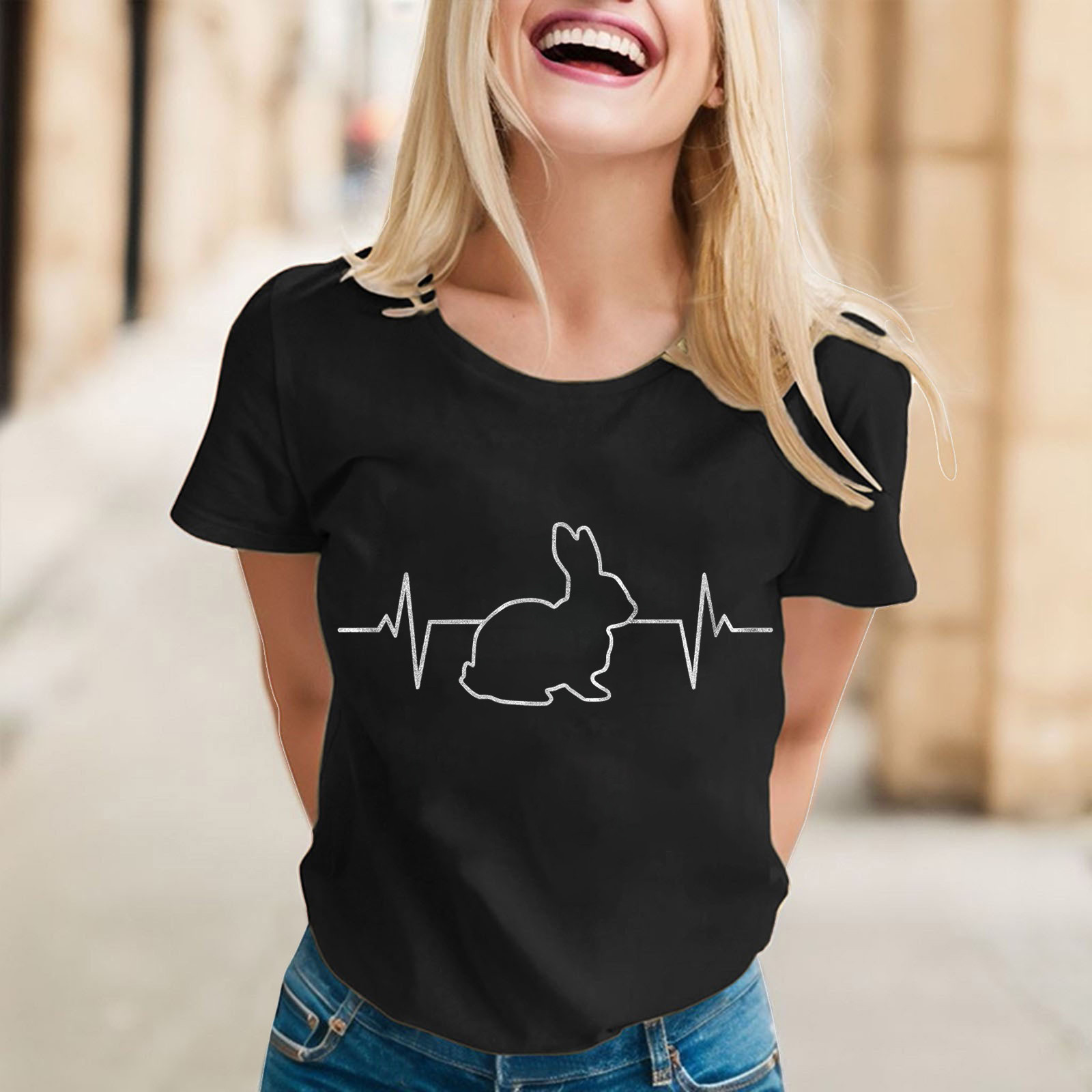Rabbit T Shirt Cute Bunny Rabbit Heartbeat Bunny Rabbit Lover T Shirt Womens Long Sleeve Layering Shirt Shirt Shirts for Women Long Sleeve Undershirts