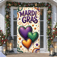 thumbnail image 5 of Purple Green Orange Theme Mardi Gras Banner Heart Shaped Design Carnival Display Star Pattern Beaded Necklace Decor Festive Backdrop for Carnival Parties Mardi Gras Celebrations Festive Parades, 5 of 9