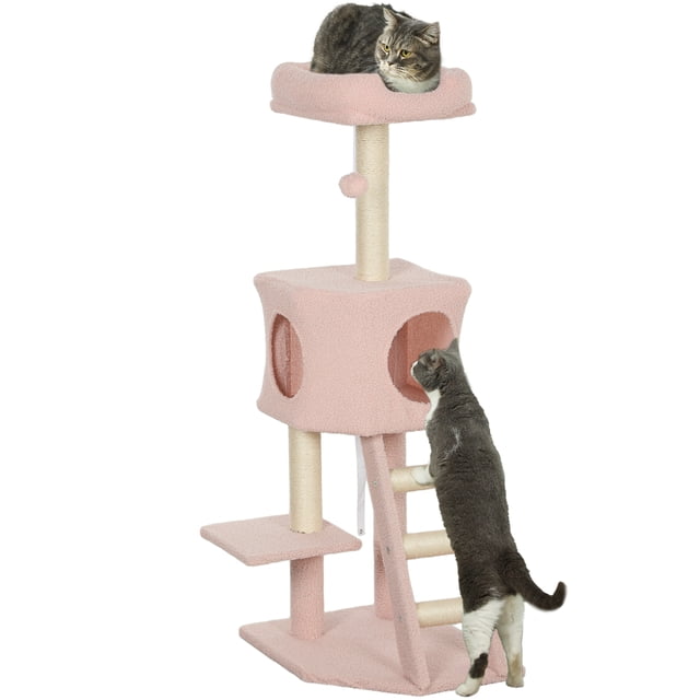 PawHut 47" Cat Tree Tower with Condo, Ladder, Scratching Posts, Ball