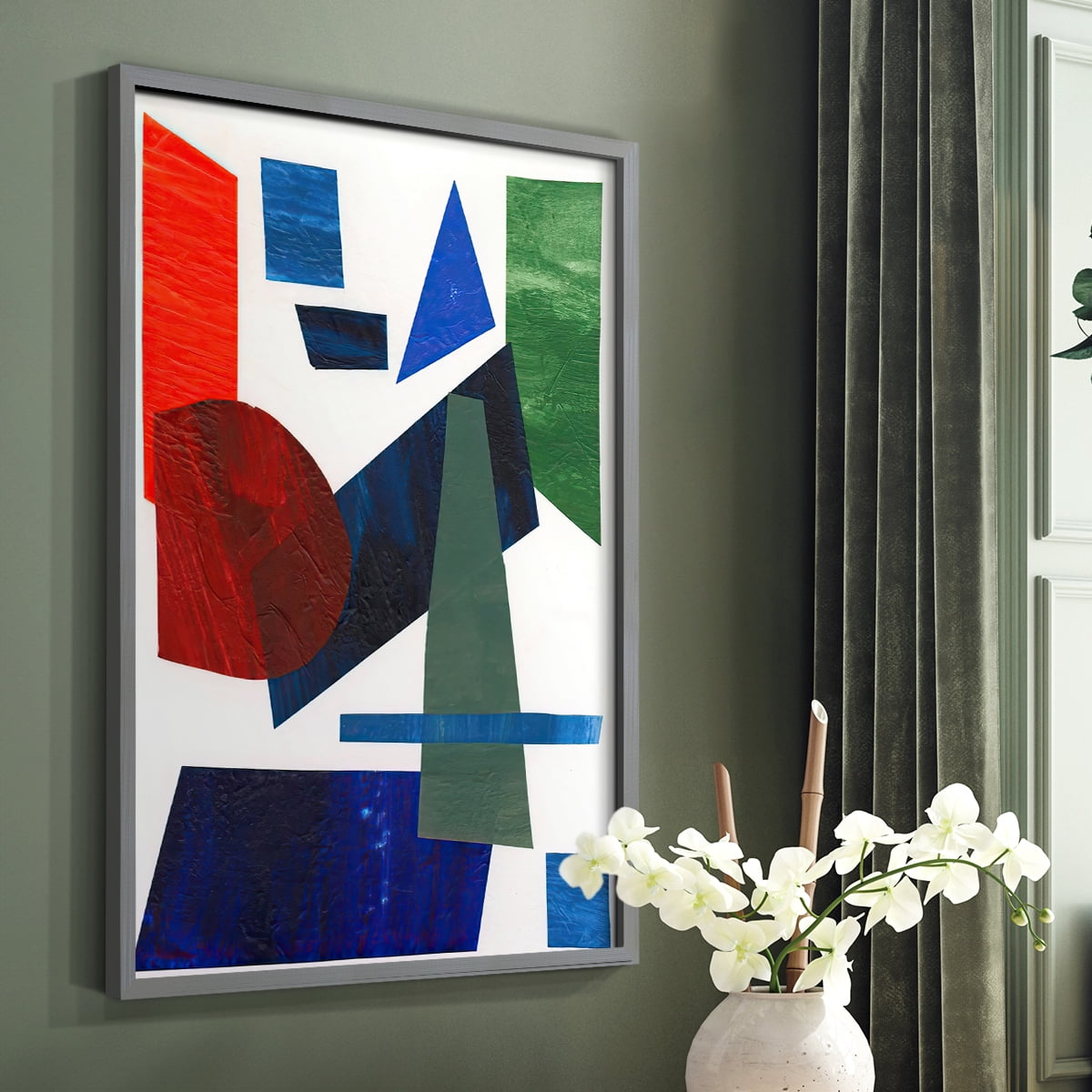 Colorful Shapes III Framed Print in Gray Solid Wood Framed Print No Nail Hanging
