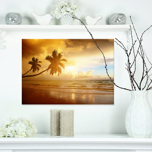 Beautiful Palms at the Caribbean Beach - Extra Large Seascape Art Canvas