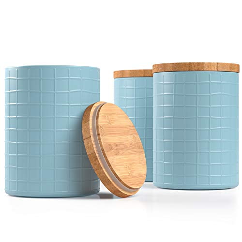 Barnyard Designs Kitchen Canisters with Bamboo Lids, Airtight Metal Canister Set, Coffee, Sugar, Tea, Flour Storage Containers, Farmhouse Kitchen ...
