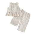 thumbnail image 3 of Kcolen Girls Bow Ruffle Sleeve Top & Cropped Pants Set, 2 Piece Elegant Summer Outfit, Dressy Casual Set for Toddler Girls, 3 of 6