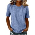 thumbnail image 3 of Women's Casual Crew Neck Short Sleeve Solid Color Denim Pullover Top Soft Lightweight Comfy Versatile Daily Wear Summer Outfits | CSEONE,Light Blue L, 3 of 9