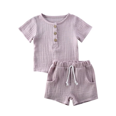 

Ma&Baby Toddler Baby Girl Boys Clothes Set Cotton and linen Short Sleeve T-shirt Top with Shorts Outfits