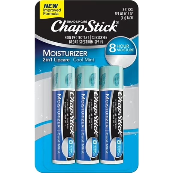 ChapStick Moisturizer SPF 12 Lip Balm 3 Pack, Cool Mint, 8 Hour Hydration, 0.15 oz Each